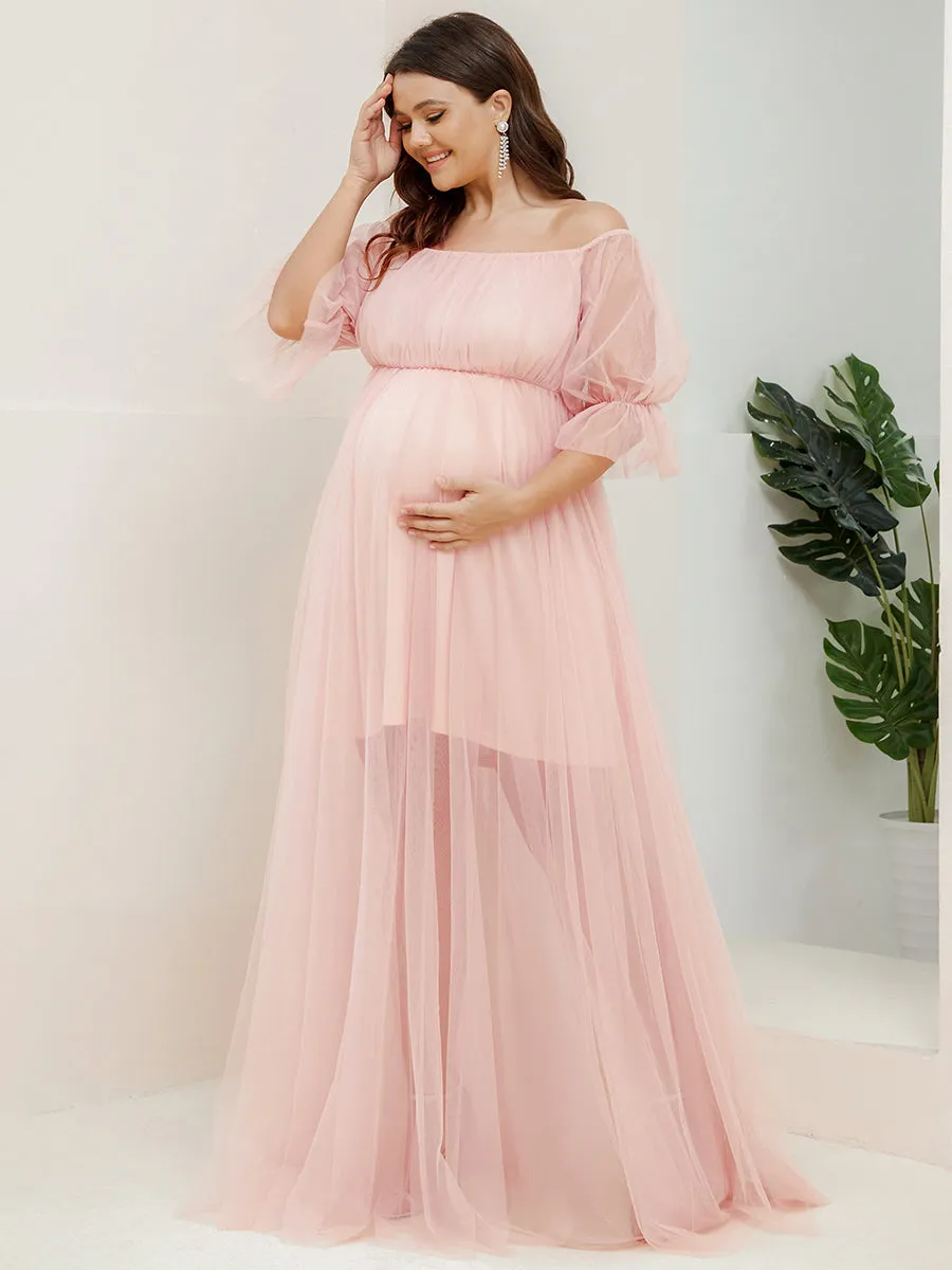 Plus Size A Line Short Puff Sleeves Wholesale Maternity Dresses EY20862
