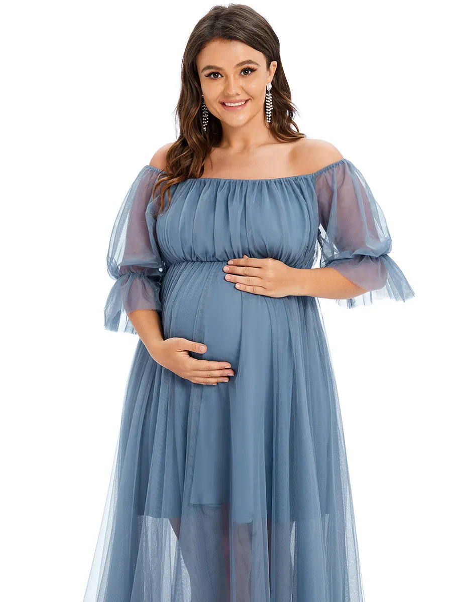 Plus Size A Line Short Puff Sleeves Wholesale Maternity Dresses EY20862