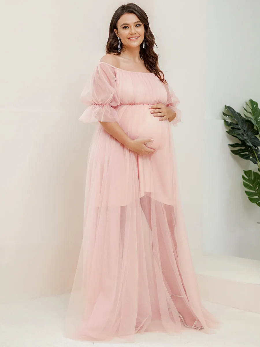Plus Size A Line Short Puff Sleeves Wholesale Maternity Dresses EY20862