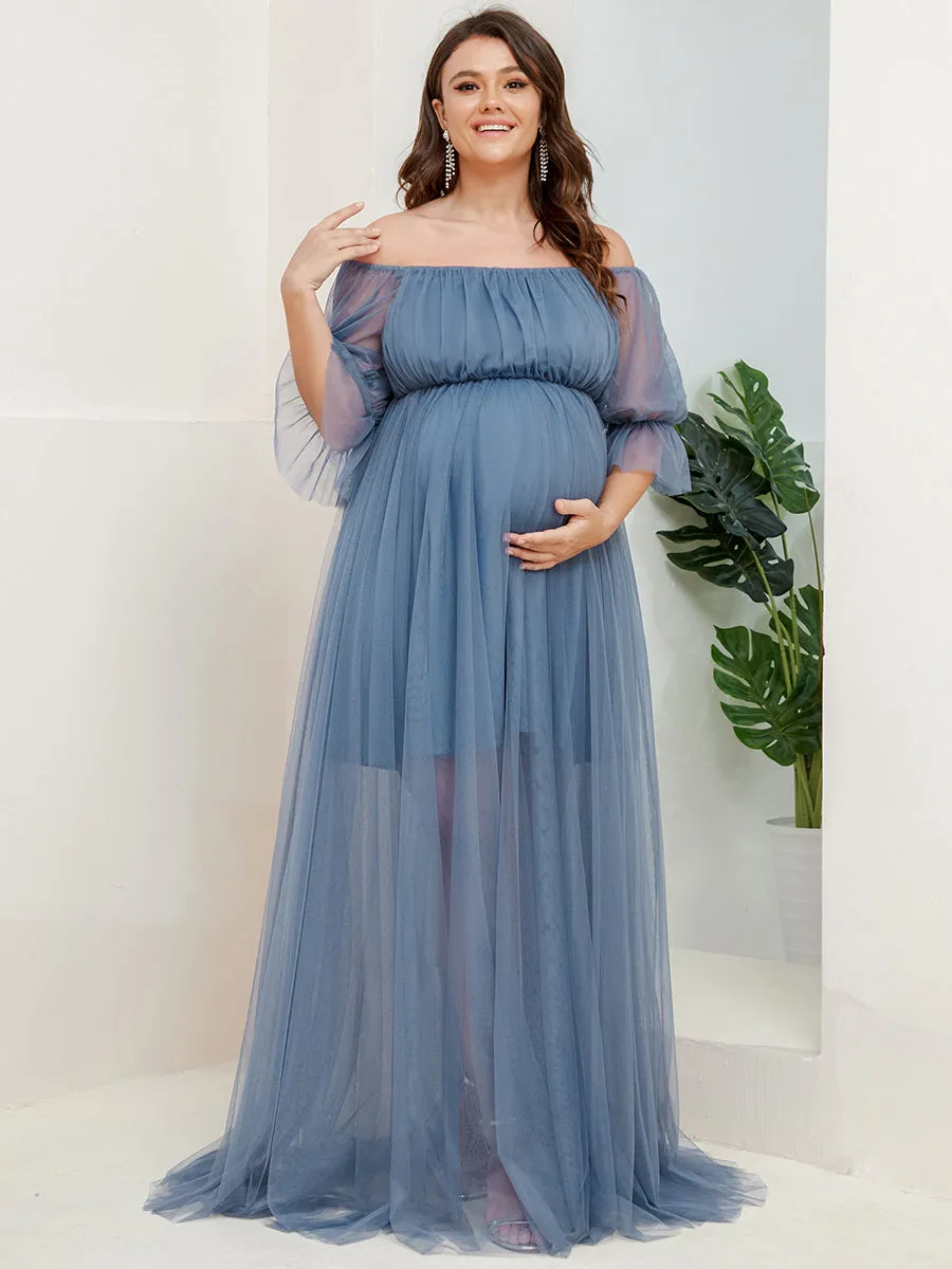 Plus Size A Line Short Puff Sleeves Wholesale Maternity Dresses EY20862