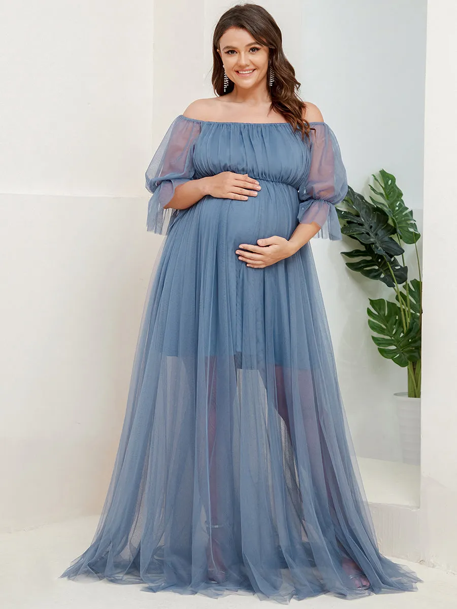 Plus Size A Line Short Puff Sleeves Wholesale Maternity Dresses EY20862