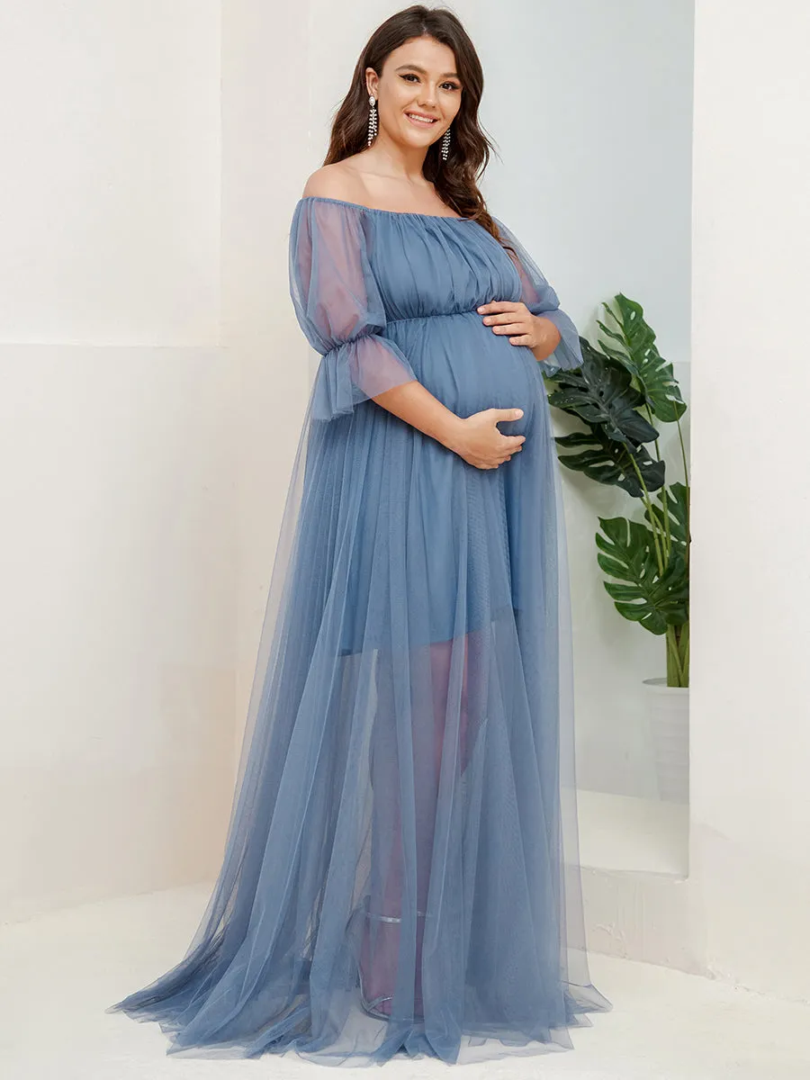 Plus Size A Line Short Puff Sleeves Wholesale Maternity Dresses EY20862