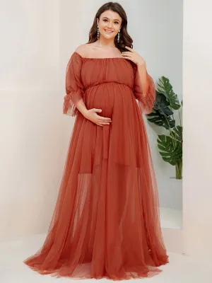 Plus Size A Line Short Puff Sleeves Wholesale Maternity Dresses EY20862