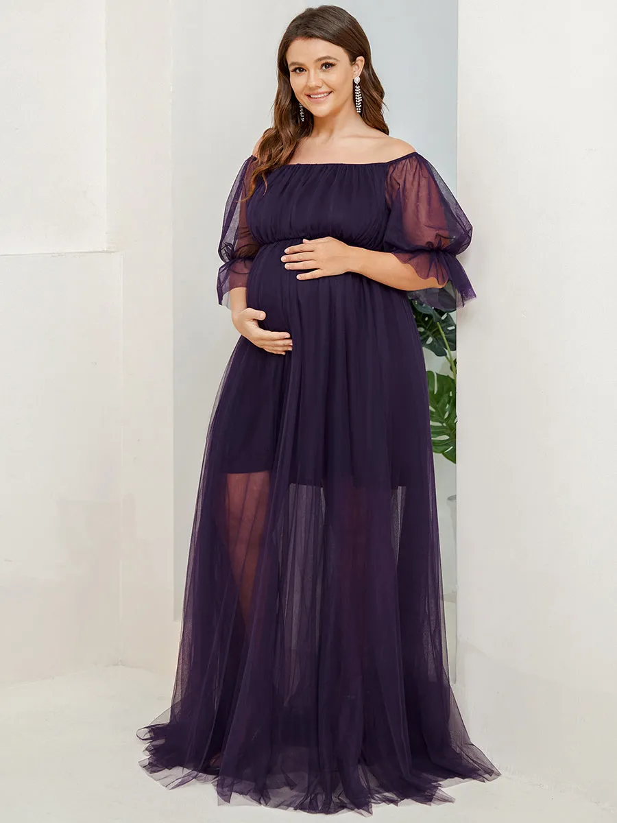 Plus Size A Line Short Puff Sleeves Wholesale Maternity Dresses EY20862