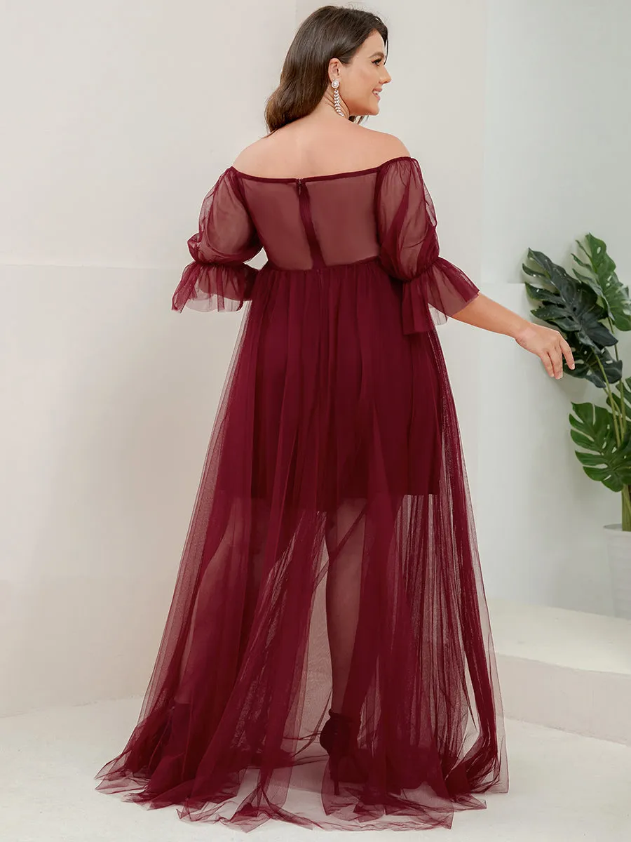 Plus Size A Line Short Puff Sleeves Wholesale Maternity Dresses EY20862