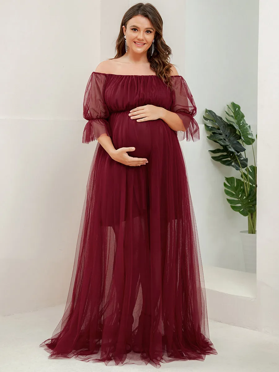 Plus Size A Line Short Puff Sleeves Wholesale Maternity Dresses EY20862