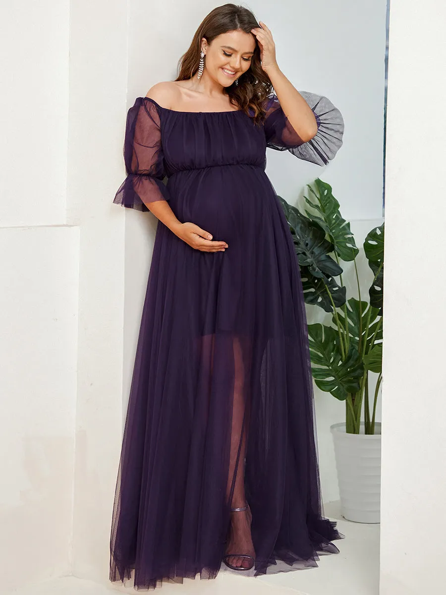 Plus Size A Line Short Puff Sleeves Wholesale Maternity Dresses EY20862
