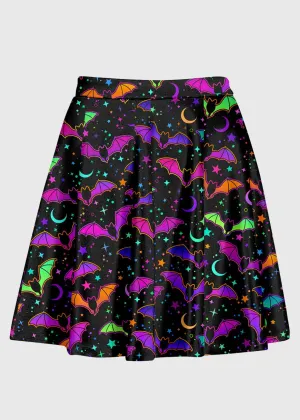 Plus Size Bat Moon Colorful Pattern Goth Skater Skirt