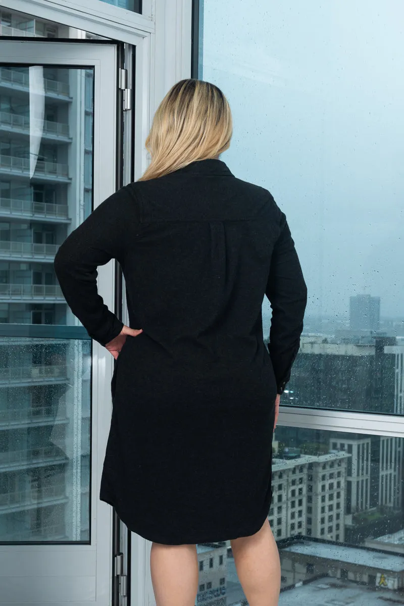 Plus Size Button Down Midi Shirt Dress With Spread Collar and Side Pockets* (C2KDSL22013FRG-PLUS)
