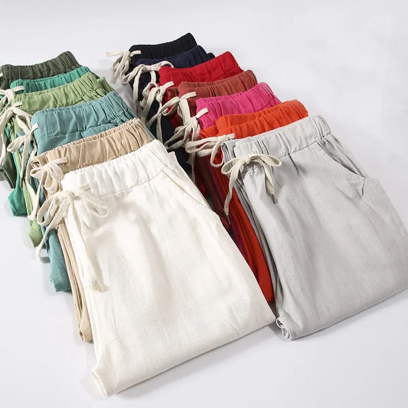 Plus Size Cotton Linen Trousers