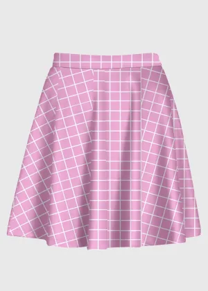 Plus Size Cute Pastel Pink Grid  High Waist Skirt