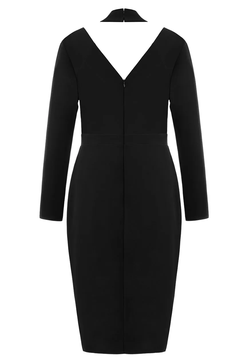 Plus Size Embellished Cut Out Black Midi Dress