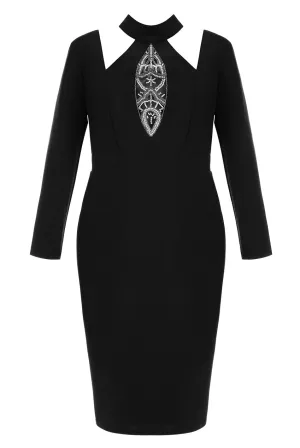 Plus Size Embellished Cut Out Black Midi Dress