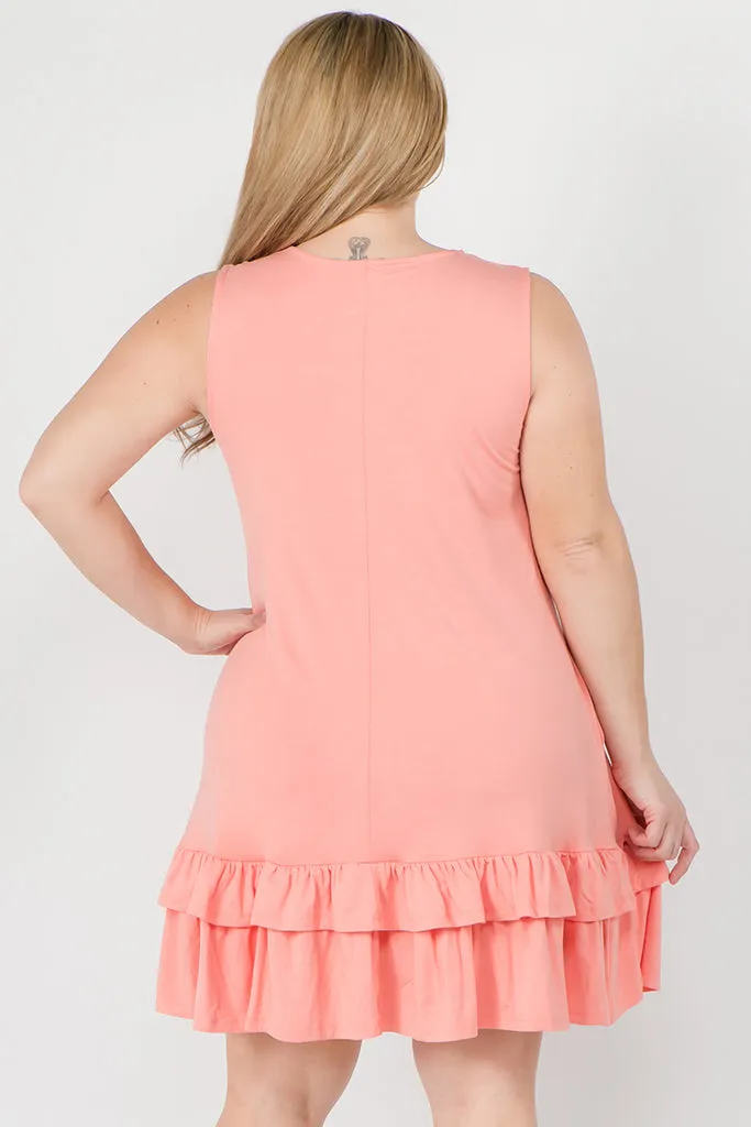 Plus Size Flirt with a Twirl Sleeveless Ruffle Dress with Pockets
