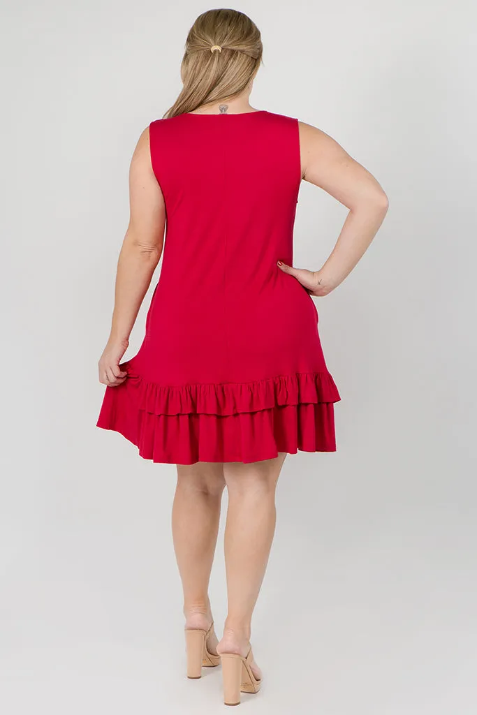 Plus Size Flirt with a Twirl Sleeveless Ruffle Dress with Pockets