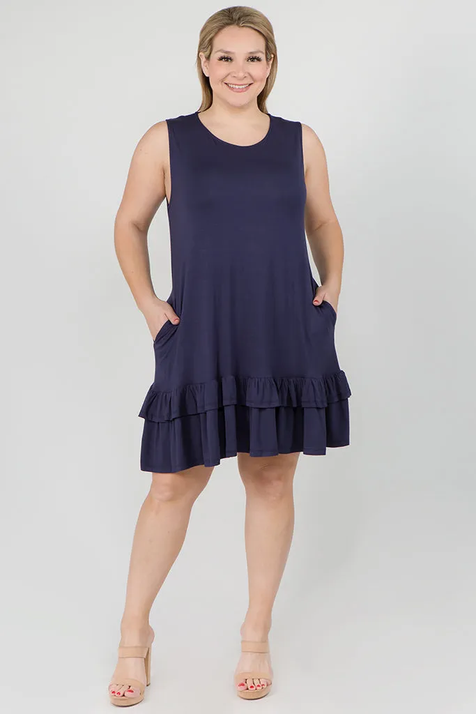 Plus Size Flirt with a Twirl Sleeveless Ruffle Dress with Pockets