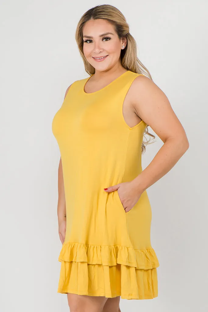 Plus Size Flirt with a Twirl Sleeveless Ruffle Dress with Pockets
