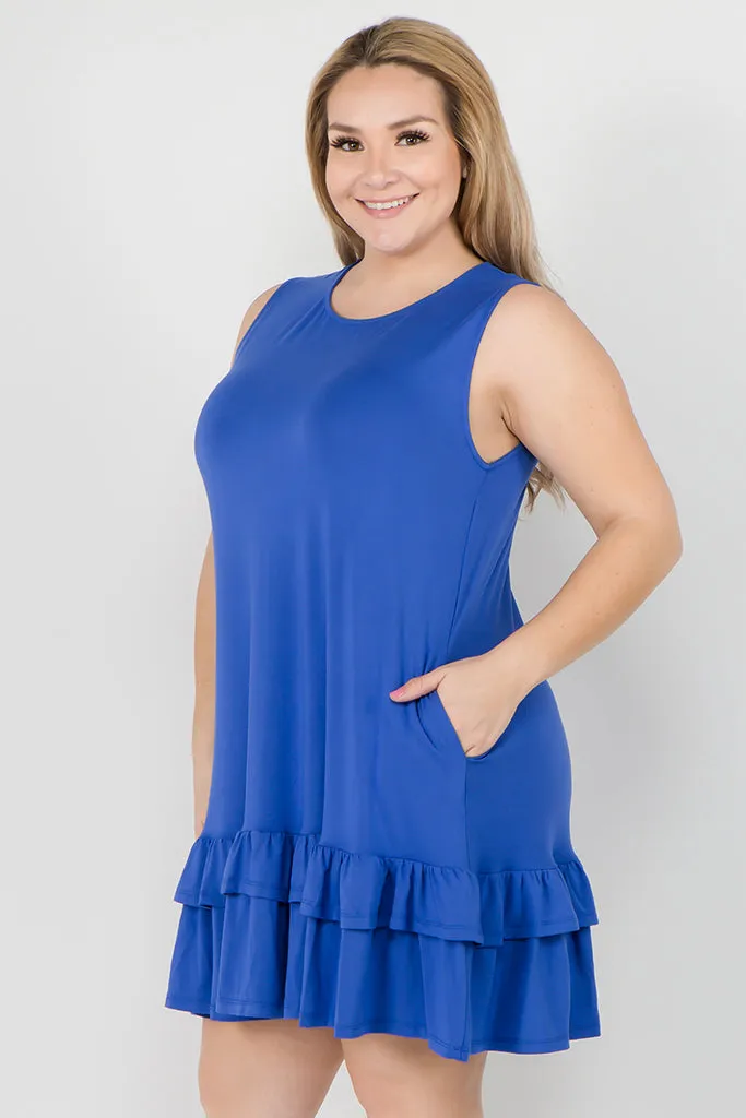 Plus Size Flirt with a Twirl Sleeveless Ruffle Dress with Pockets