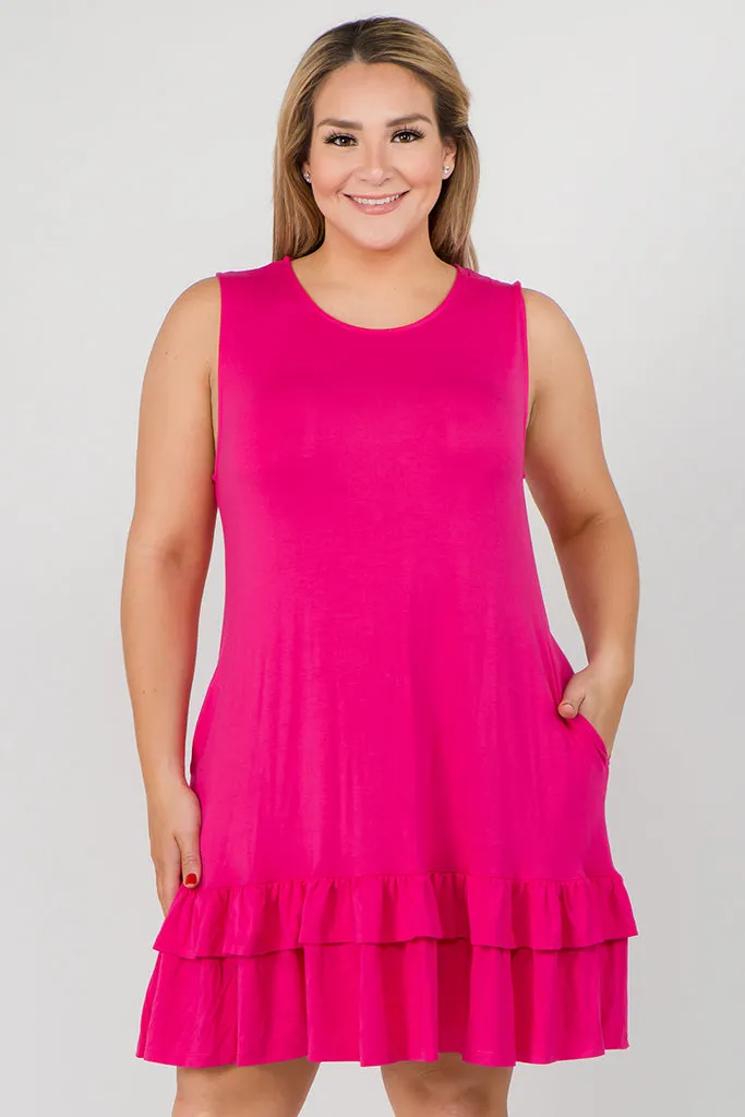 Plus Size Flirt with a Twirl Sleeveless Ruffle Dress with Pockets
