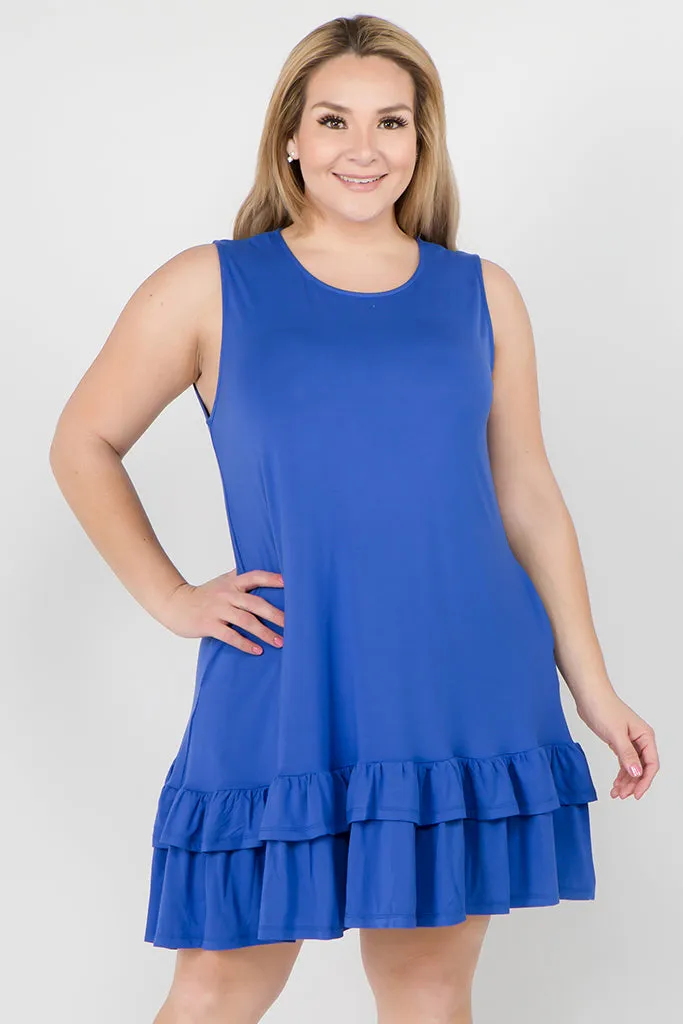 Plus Size Flirt with a Twirl Sleeveless Ruffle Dress with Pockets