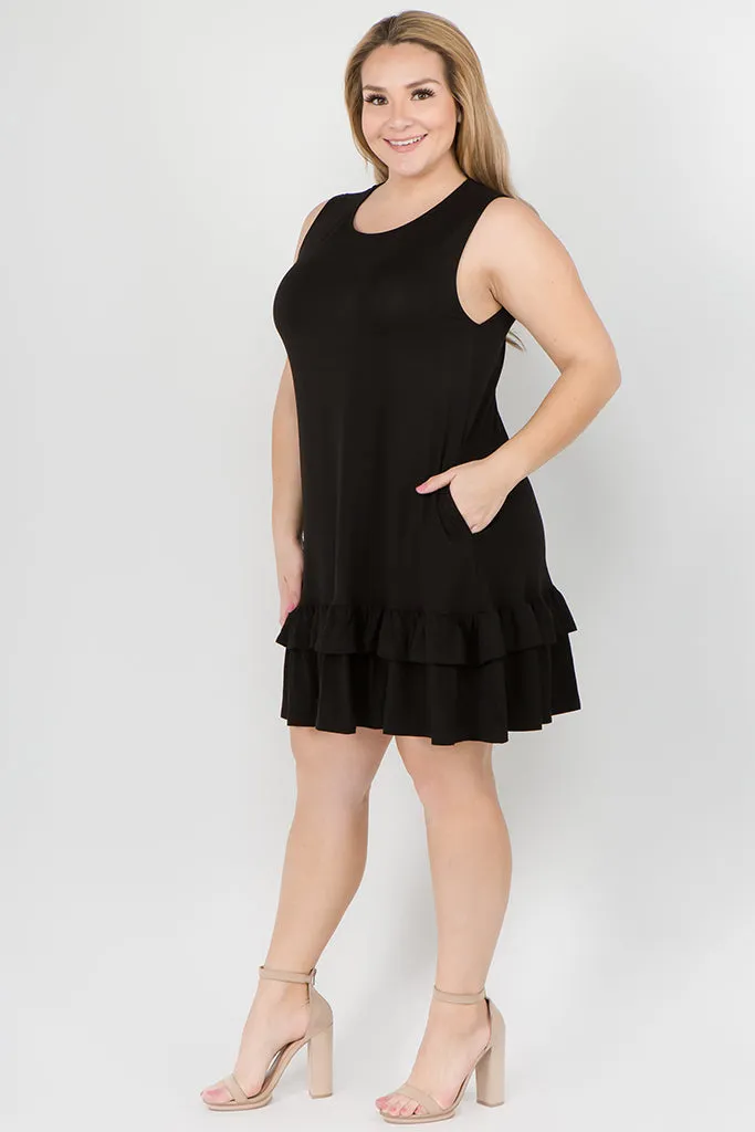 Plus Size Flirt with a Twirl Sleeveless Ruffle Dress with Pockets