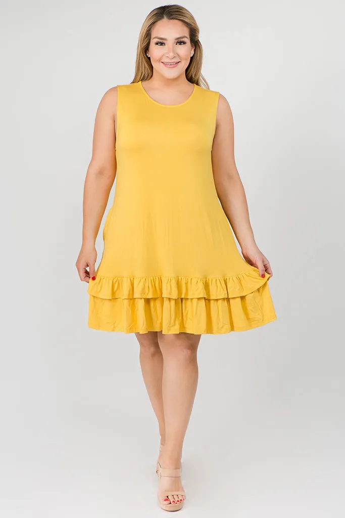 Plus Size Flirt with a Twirl Sleeveless Ruffle Dress with Pockets