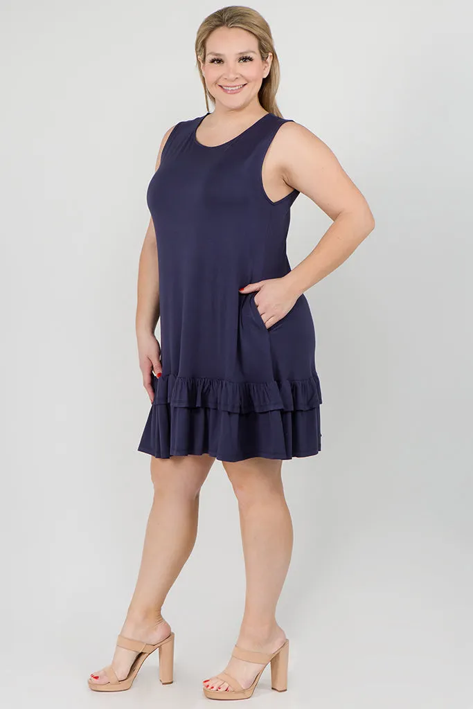 Plus Size Flirt with a Twirl Sleeveless Ruffle Dress with Pockets