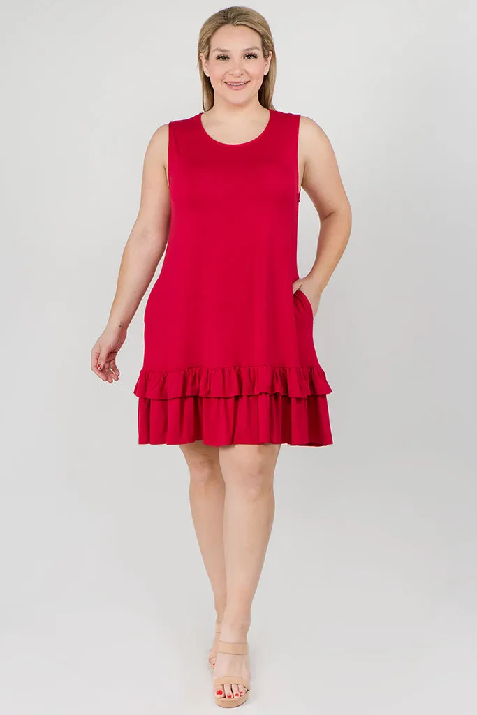 Plus Size Flirt with a Twirl Sleeveless Ruffle Dress with Pockets