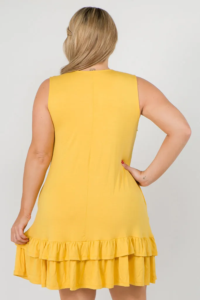 Plus Size Flirt with a Twirl Sleeveless Ruffle Dress with Pockets
