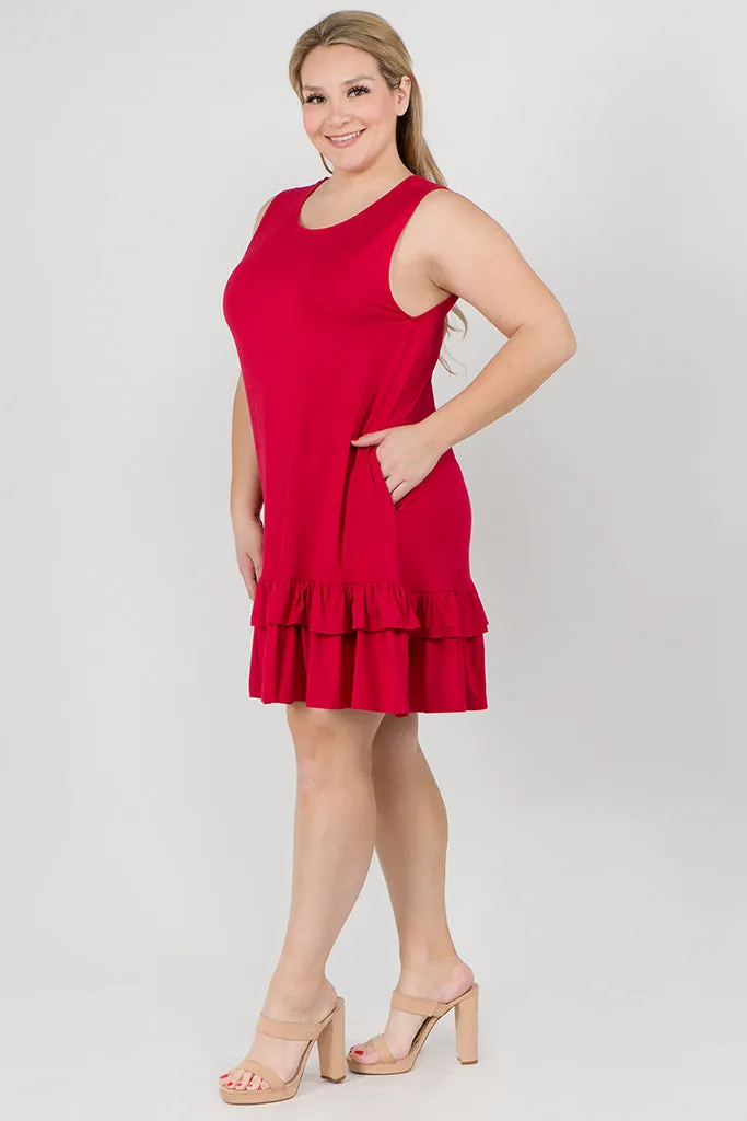 Plus Size Flirt with a Twirl Sleeveless Ruffle Dress with Pockets