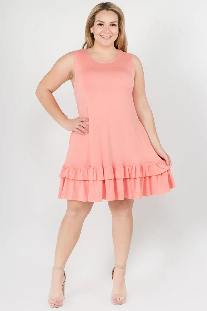 Plus Size Flirt with a Twirl Sleeveless Ruffle Dress with Pockets