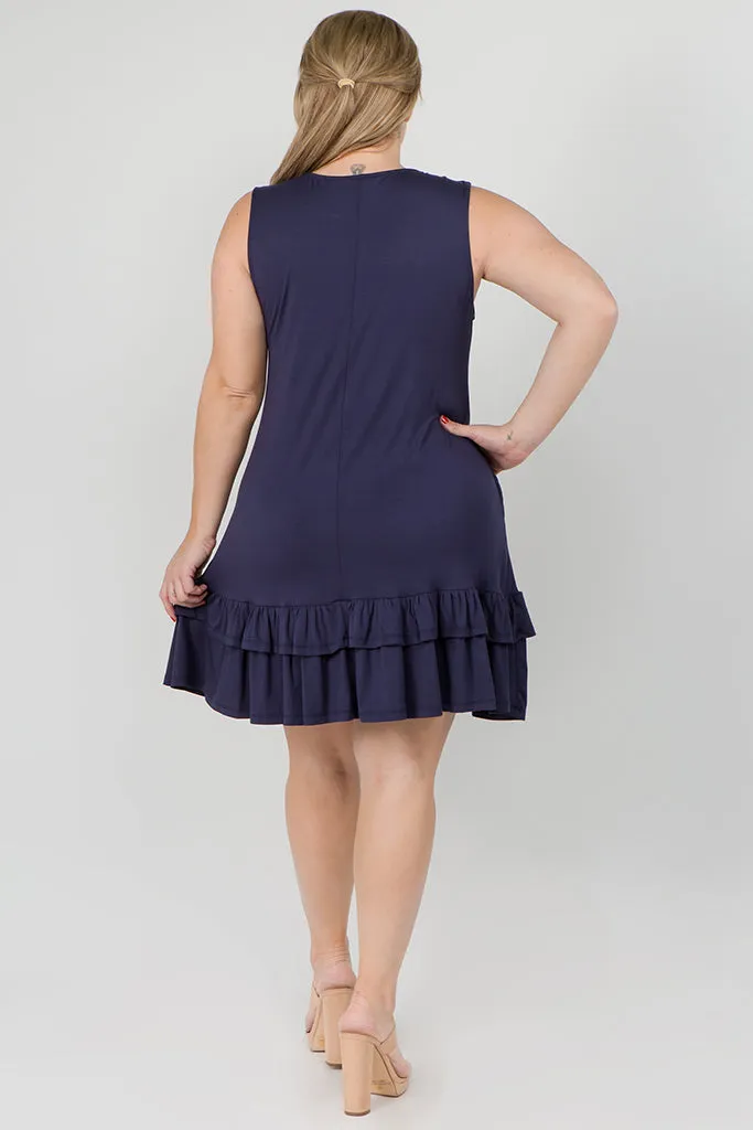 Plus Size Flirt with a Twirl Sleeveless Ruffle Dress with Pockets