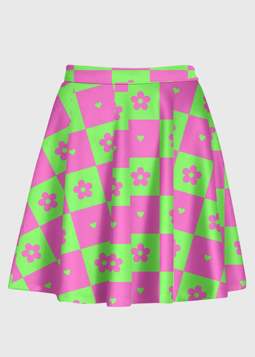 Plus Size Flower Checkered Retro Pattern Y2k Skirt