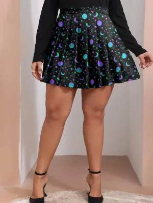 Plus Size Galaxy Party Pleated Skirt