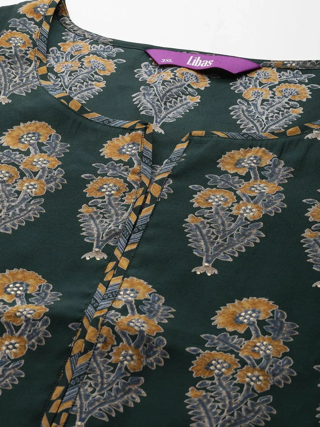Plus Size Green Printed Silk Blend Straight Suit With Dupatta