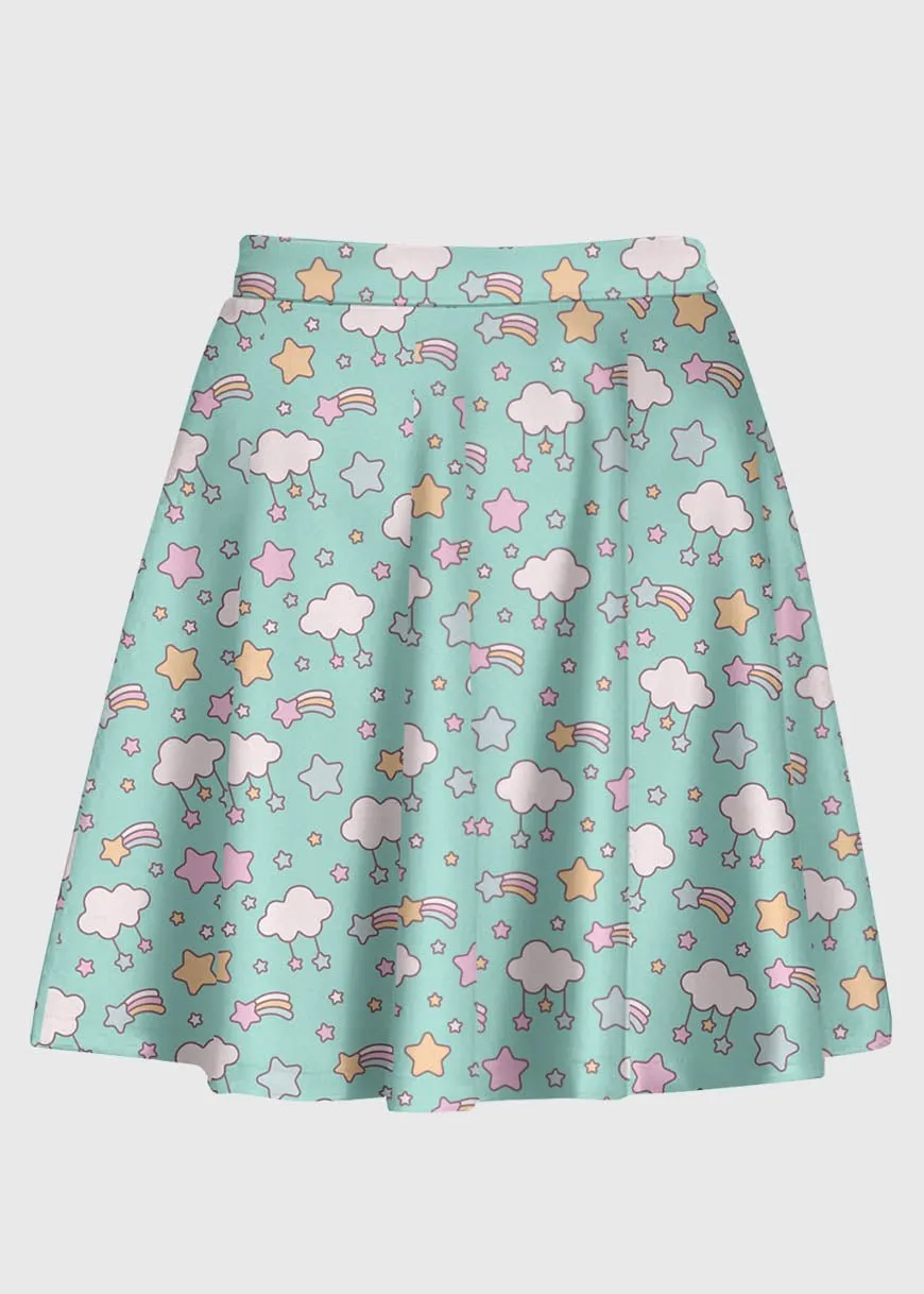 Plus Size Kawaii Cloud Stars Mint Skirt