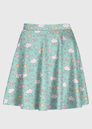 Plus Size Kawaii Cloud Stars Mint Skirt