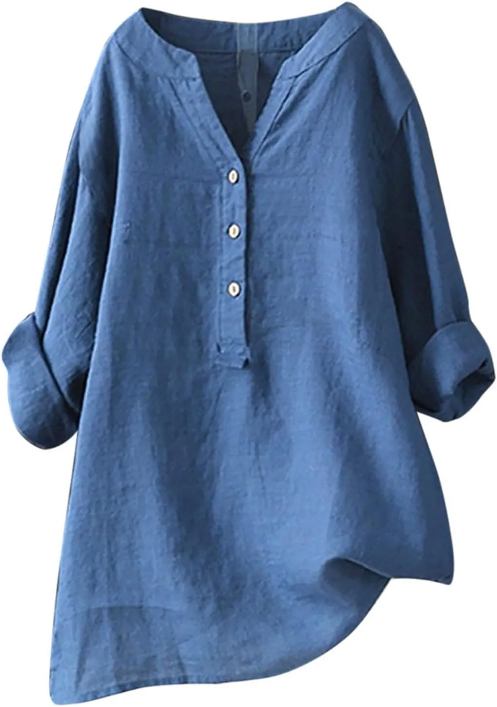 Plus Size Linen Tops for Women V Neck Long Sleeve Button Down Shirts Office Work Blouse Summer Beach Vacation Tunics