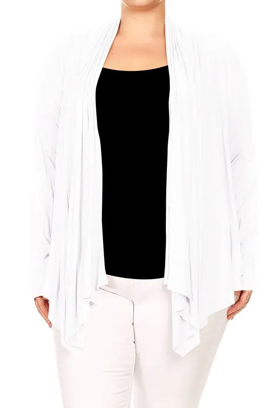 Plus size Open front draped Long sleeves cardigan