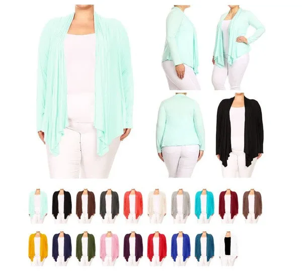 Plus size Open front draped Long sleeves cardigan