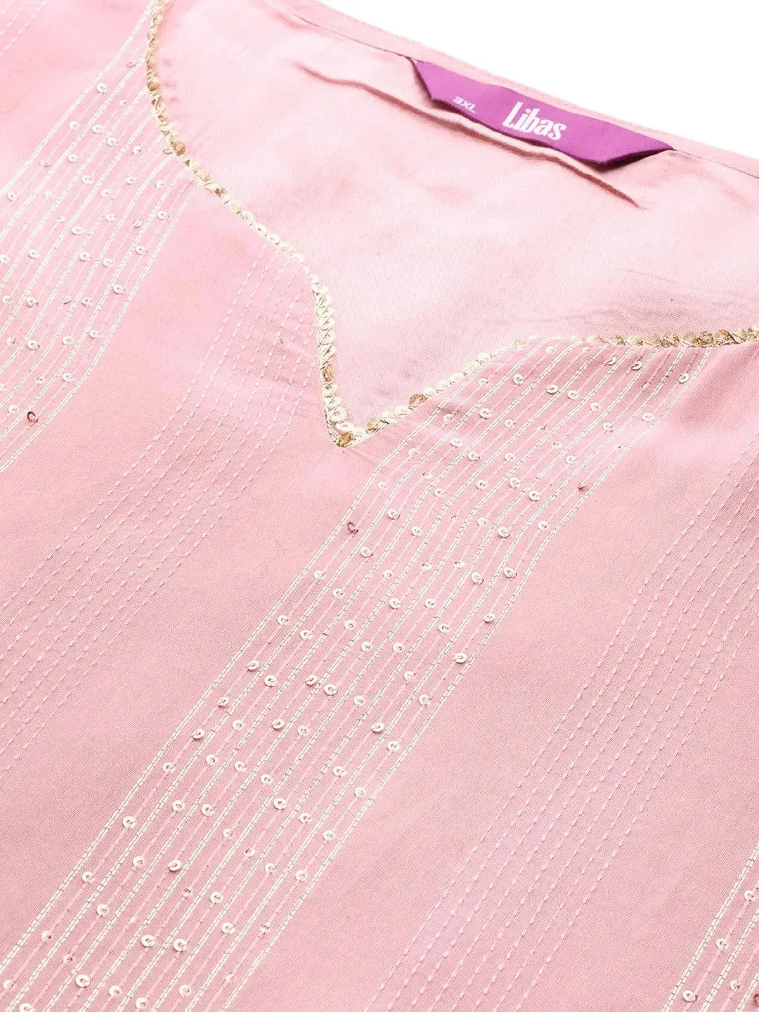 Plus Size Pink Embellished Chanderi Silk Kurta