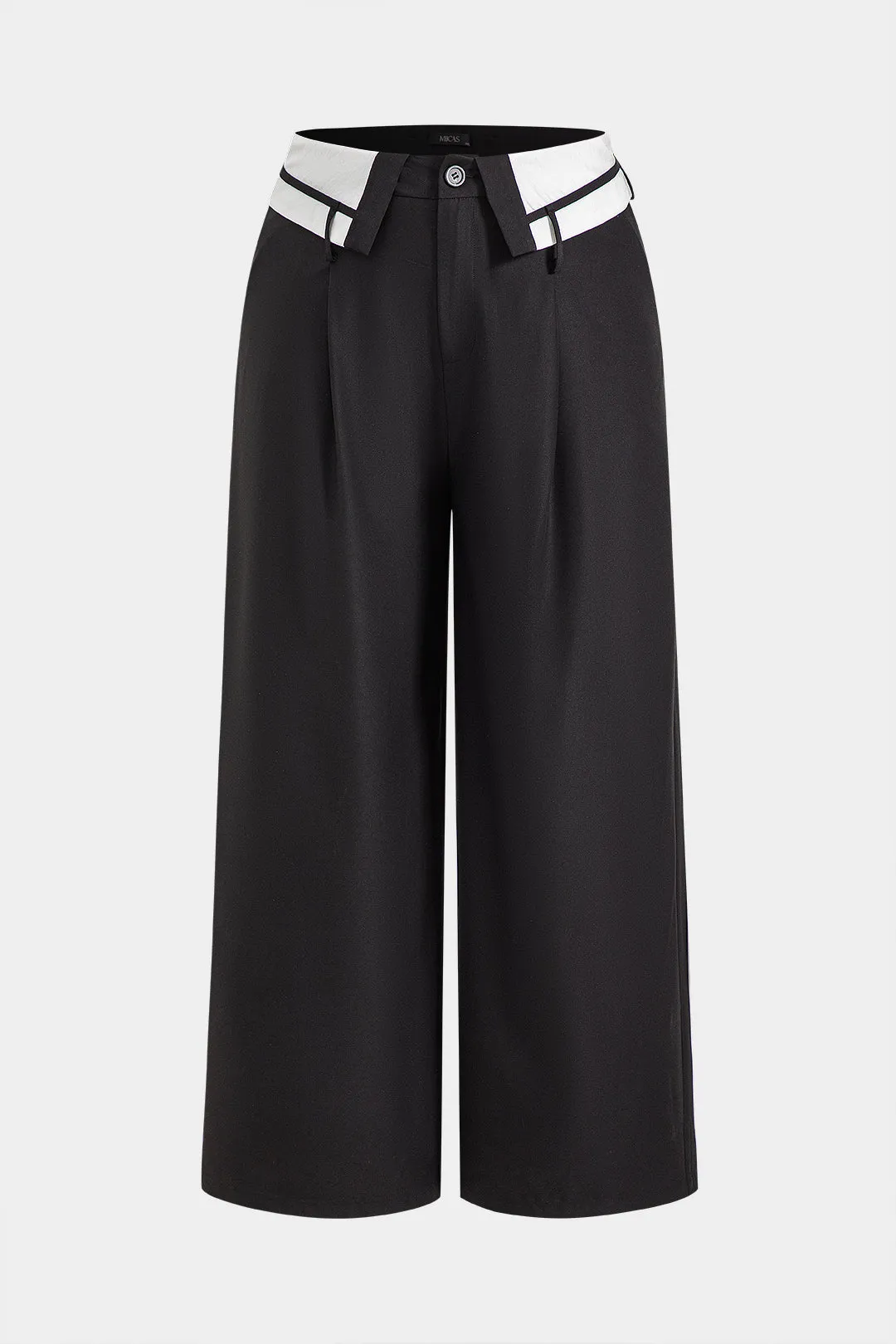 Plus Size Pleated Patchwork Wide Leg Trousers