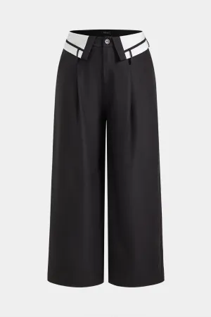 Plus Size Pleated Patchwork Wide Leg Trousers