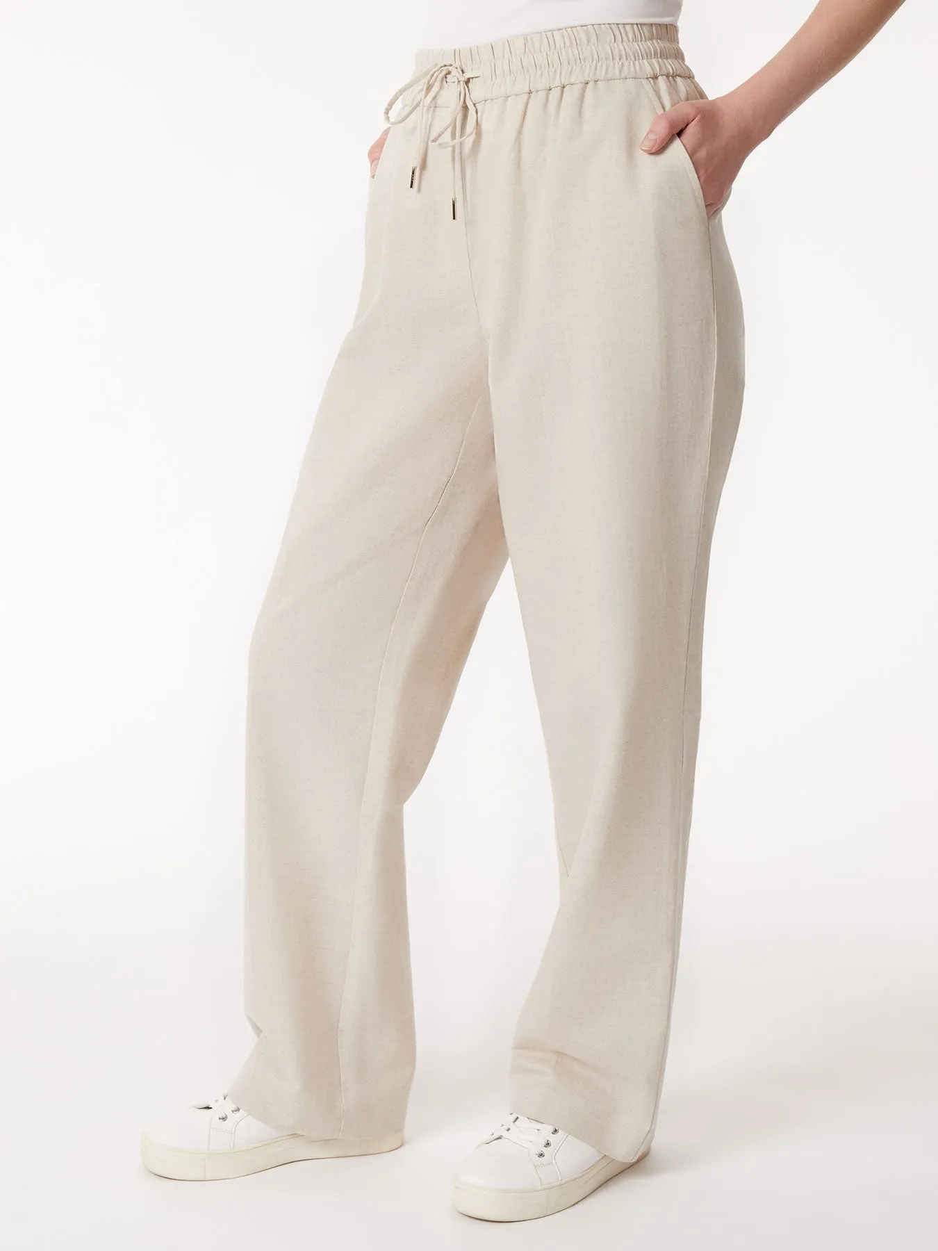 Plus Size Pull-On Linen Drawstring Trousers