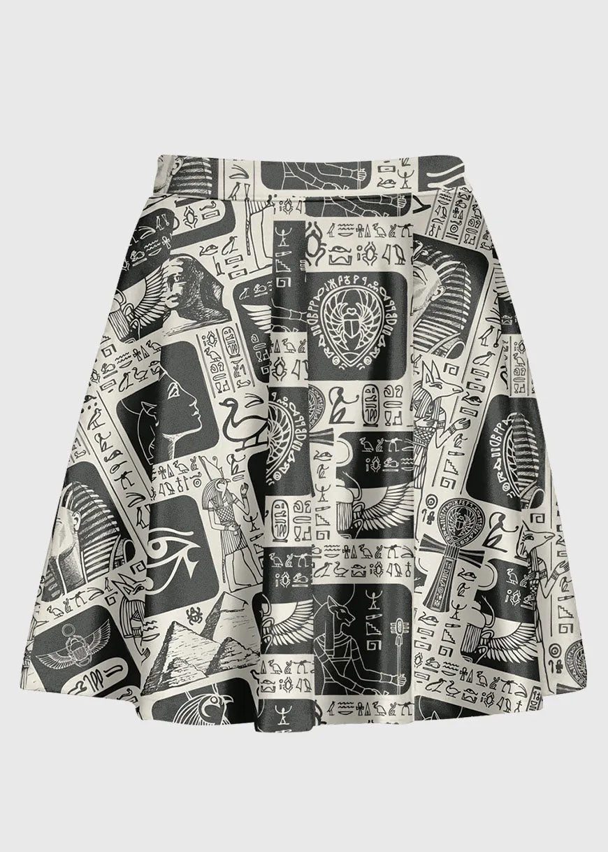 Plus Size Retro Hieroglyphs Pattern High Waist Skirt