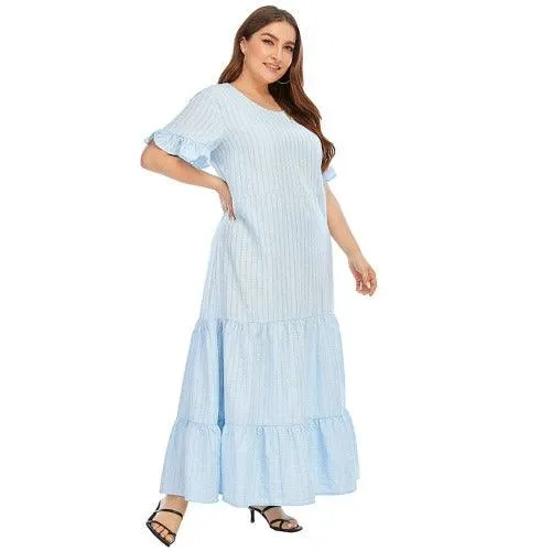 Plus Size Striped Ruffles Boho Maxi Dress