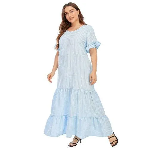 Plus Size Striped Ruffles Boho Maxi Dress