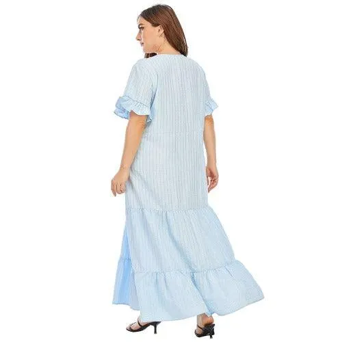 Plus Size Striped Ruffles Boho Maxi Dress