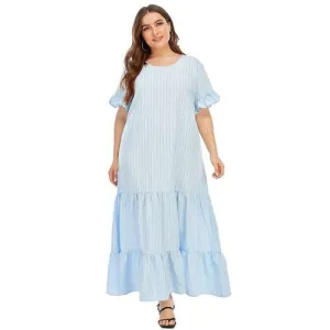 Plus Size Striped Ruffles Boho Maxi Dress