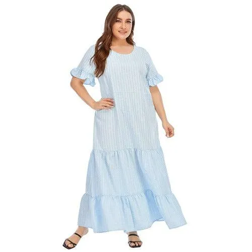 Plus Size Striped Ruffles Boho Maxi Dress